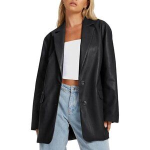 AUTOMET Womens Leather Jackets Black Faux Bomber Winter Coat Fashion 2024